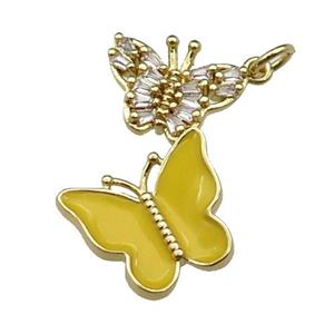 copper Butterfly pendant pave zircon, brown enamel, gold plated, approx 17-28mm [FN29629]