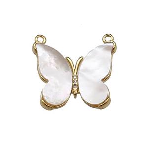 copper butterfly pendant pave shell, 2loops, gold plated, approx 16-20mm [FN29634]