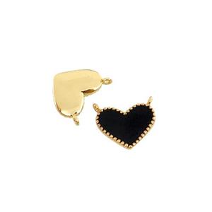 copper Heart pendant with black enamel, 2loops, gold plated, approx 8-10mm [FN29636]