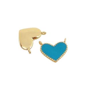 copper Heart pendant with teal enamel, 2loops, gold plated, approx 8-10mm [FN29637]