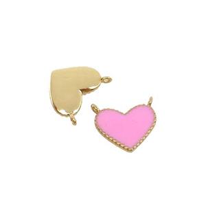 copper Heart pendant with pink enamel, 2loops, gold plated, approx 8-10mm [FN29638]