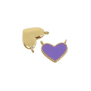 copper Heart pendant with lavender enamel, 2loops, gold plated, approx 8-10mm [FN29639]