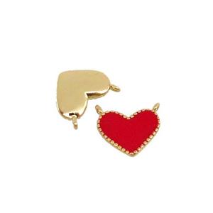 copper Heart pendant with red enamel, 2loops, gold plated, approx 8-10mm [FN29640]