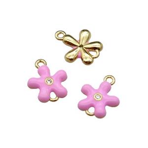 copper flower connector with pink enamel, gold plated, approx 9mm [FN29642]