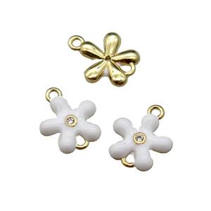 copper flower connector with white enamel, gold plated, approx 9mm [FN29643]