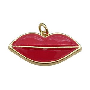 copper Lip pendant, red enamel, gold plated, approx 12-25mm [FN29665]