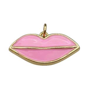 copper Lip pendant, pink enamel, gold plated, approx 12-25mm [FN29666]