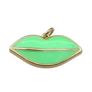 copper Lip pendant, green enamel, gold plated, approx 12-25mm [FN29667]
