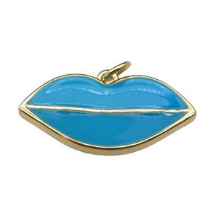 copper Lip pendant, blue enamel, gold plated, approx 12-25mm [FN29668]