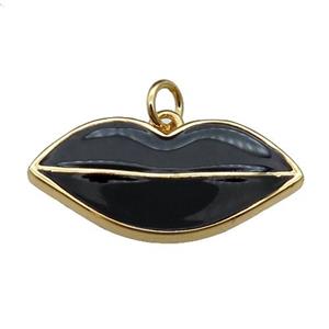 copper Lip pendant, black enamel, gold plated, approx 12-25mm [FN29670]