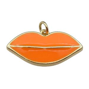 copper Lip pendant, orange enamel, gold plated, approx 12-25mm [FN29671]