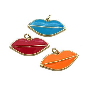 mix copper Lip pendant, enamel, gold plated, approx 12-25mm [FN29672]