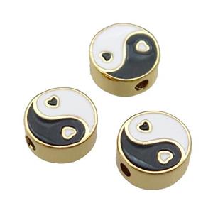 copper Taichi Beads black enamel, gold plated, approx 10mm [FN29673]