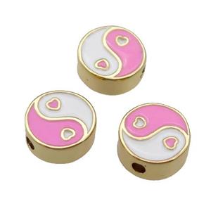 copper Taichi Beads pink enamel, gold plated, approx 10mm [FN29675]