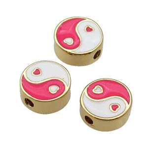 copper Taichi Beads hotpink enamel, gold plated, approx 10mm [FN29676]