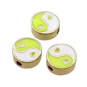 copper Taichi Beads yellow enamel, gold plated, approx 10mm [FN29678]