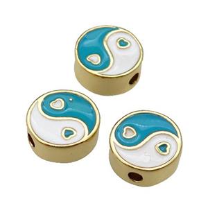 copper Taichi Beads teal enamel, gold plated, approx 10mm [FN29680]