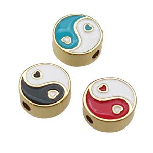 mix copper Taichi Beads black enamel, yinyang, gold plated, approx 10mm [FN29681]