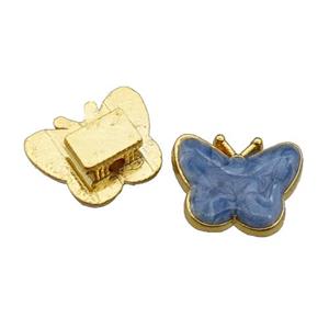 copper Butterfly Beads with blue enamel, gold plated, approx 11-14mm [FN29685]
