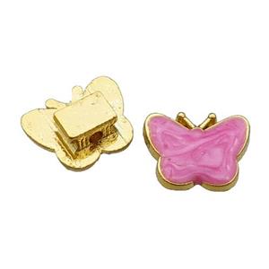 copper Butterfly Beads with pink enamel, gold plated, approx 11-14mm [FN29686]