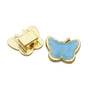 copper Butterfly Beads with pink enamel, gold plated, approx 11-14mm [FN29687]