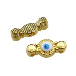 copper Evil Eye connector with white enamel, gold plated, approx 8-17mm [FN29690]