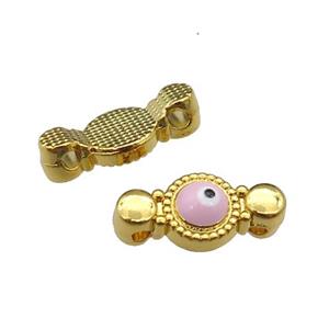copper Evil Eye connector with pink enamel, gold plated, approx 8-17mm [FN29692]