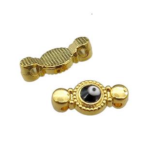 copper Evil Eye connector with black enamel, gold plated, approx 8-17mm [FN29694]
