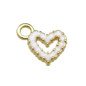 copper Heart pendant with white enamel, gold plated, approx 11mm, 3mm hole [FN29697]