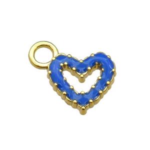 copper Heart pendant with blue enamel, gold plated, approx 11mm, 3mm hole [FN29700]