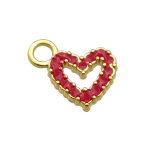 copper Heart pendant with red enamel, gold plated, approx 11mm, 3mm hole [FN29701]