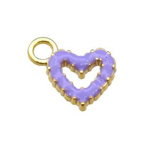 copper Heart pendant with lavender enamel, gold plated, approx 11mm, 3mm hole [FN29702]