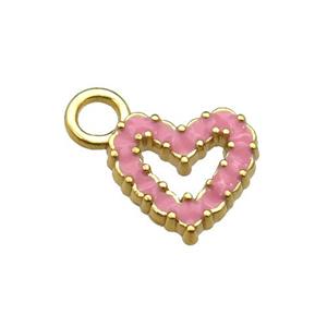 copper Heart pendant with pink enamel, gold plated, approx 11mm, 3mm hole [FN29703]