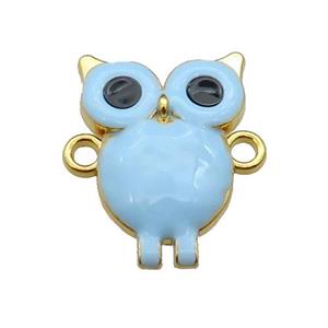 copper Owl connector with blue enamel, gold plated, approx 16-23mm [FN29710]