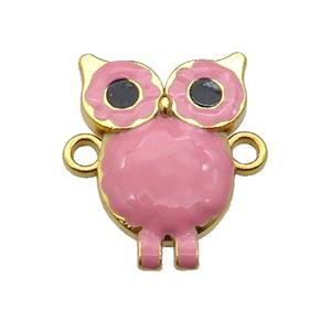 copper Owl connector with pink enamel, gold plated, approx 16-23mm [FN29711]