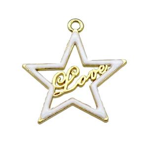 copper Star pendant with white enamel, LOVE, gold plated, approx 33-35mm [FN29713]