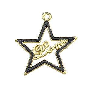 copper Star pendant with black enamel, LOVE, gold plated, approx 33-35mm [FN29714]