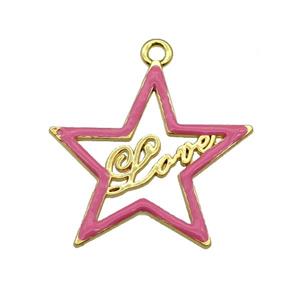 copper Star pendant with pink enamel, LOVE, gold plated, approx 33-35mm [FN29717]