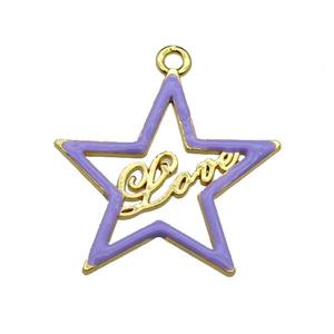 copper Star pendant with lavender enamel, LOVE, gold plated, approx 33-35mm [FN29718]