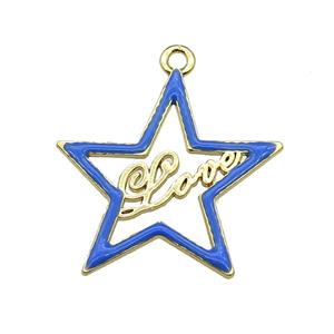 copper Star pendant with blue enamel, LOVE, gold plated, approx 33-35mm [FN29719]