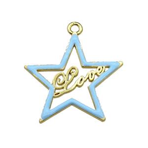 copper Star pendant with blue enamel, LOVE, gold plated, approx 33-35mm [FN29720]