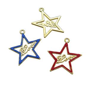 mix copper Star pendant with enamel, LOVE charm, gold plated, approx 33-35mm [FN29721]