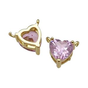 copper hear pendant pave pink zircon, 2loops, gold plated, approx 8mm [FN29732]