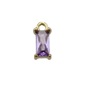copper rectangle pendant pave purple zircon, gold plated, approx 7mm [FN29738]