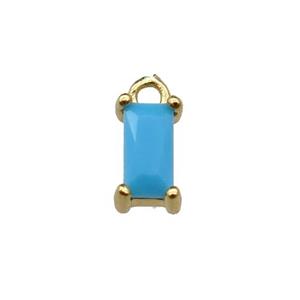 copper rectangle pendant pave blue zircon, gold plated, approx 7mm [FN29742]