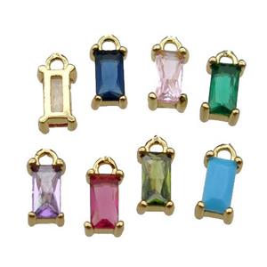 mix copper rectangle pendant pave zircon, gold plated, approx 7mm [FN29743]