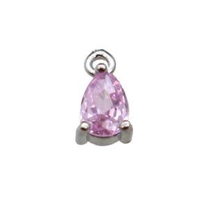 copper teardrop pendant pave pink zircon, platinum plated, approx 5-7mm [FN29744]