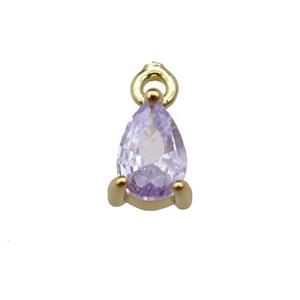 copper teardrop pendant pave purple zircon, gold plated, approx 5-7mm [FN29746]