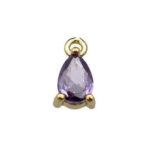 copper teardrop pendant pave purple zircon, gold plated, approx 5-7mm [FN29750]