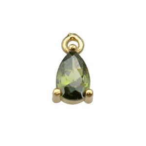 copper teardrop pendant pave olive zircon, gold plated, approx 5-7mm [FN29753]